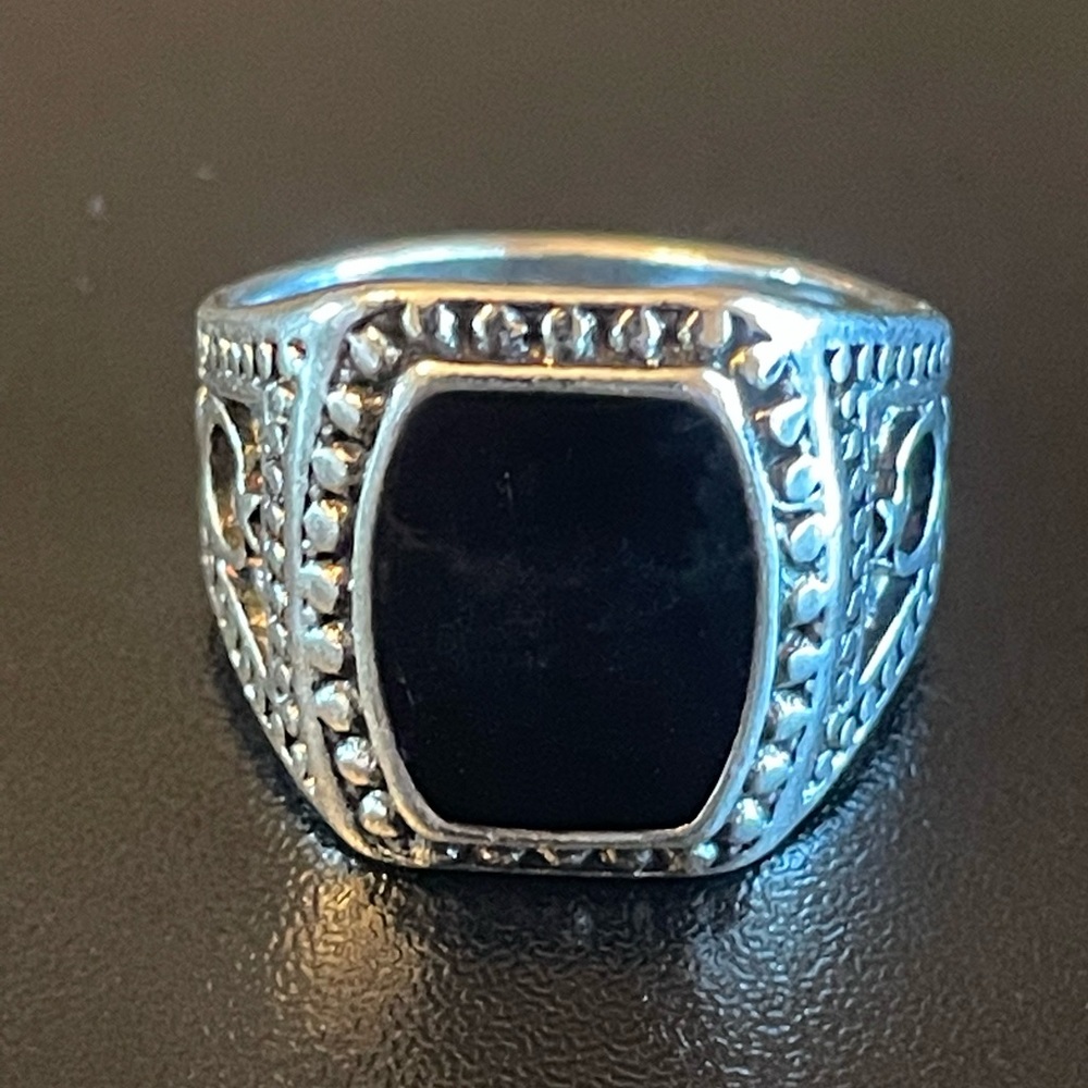Black obsidian inlaid S925 silver ring size 9